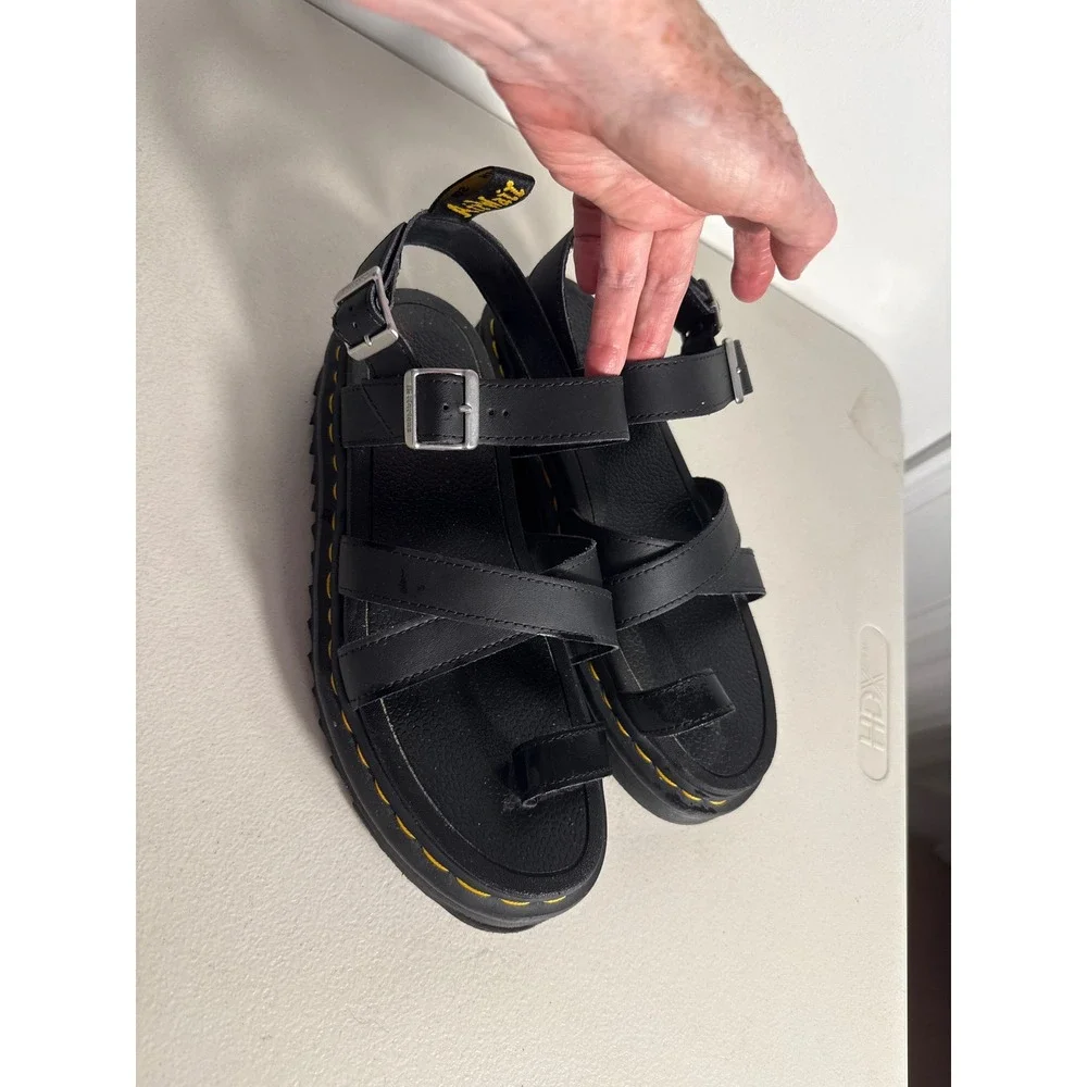 Dr. Martens Nartilla Black Leather Gladiator Toe Loop Platform Sandals Women 10